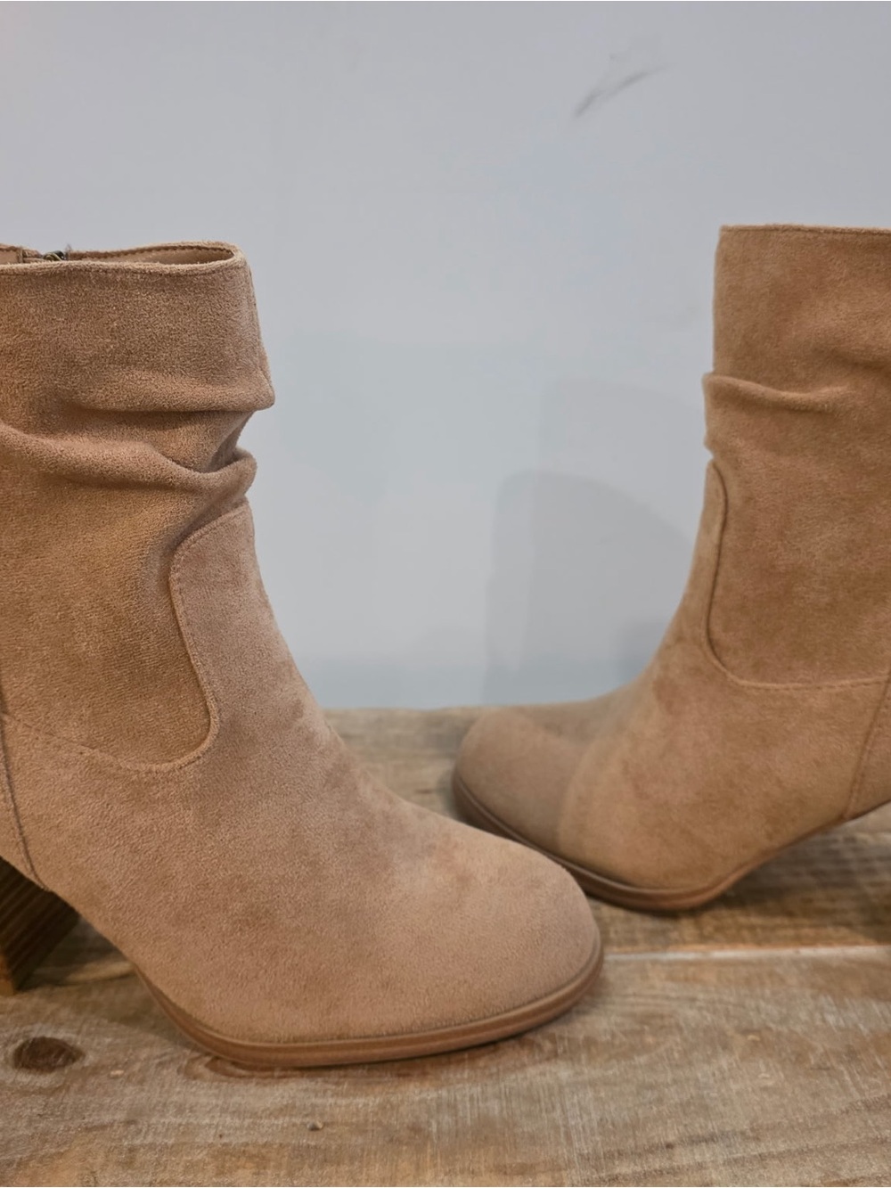 Women's Suede Slouch Ankle Booties in Tan